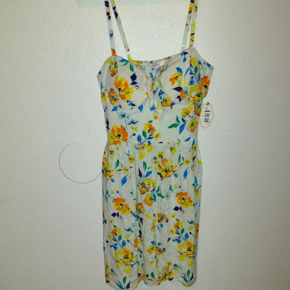 A.U.W. white Hawaiian floral rockabilly summer mini dress Sz M